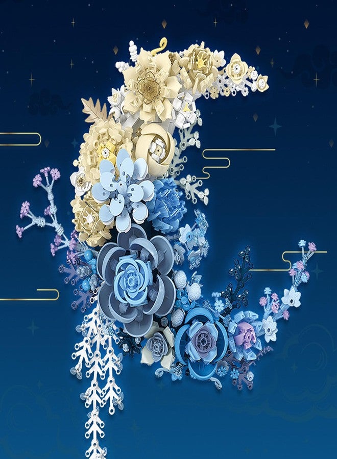 TNDCKP Blue Flowers Moon Building Blocks Set 934 Pcs, Dried Flower Botanicals Collection, Creative Floral Building for Wall Decor, Compatible with Lego Flowers, Artistic Gift with Ages 6+ - Image 2